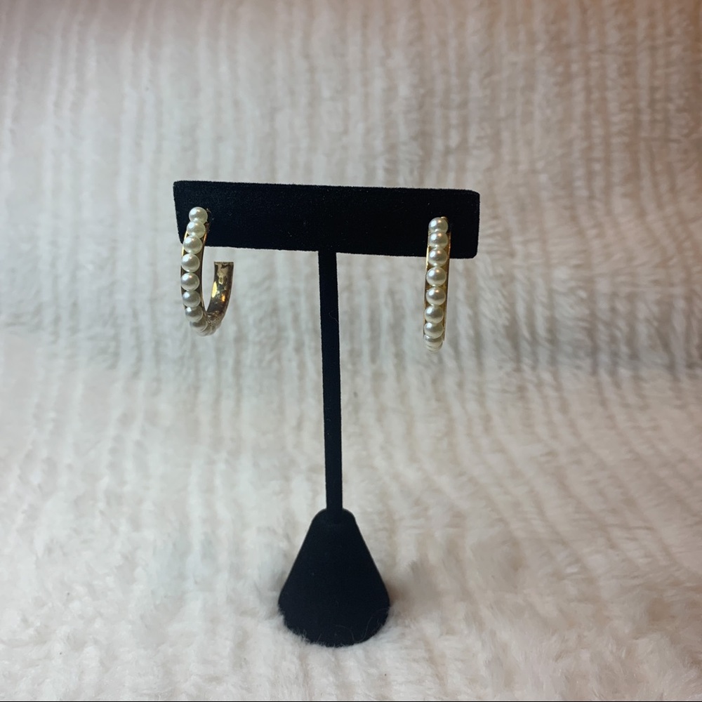 Gold Pearl Hoops
